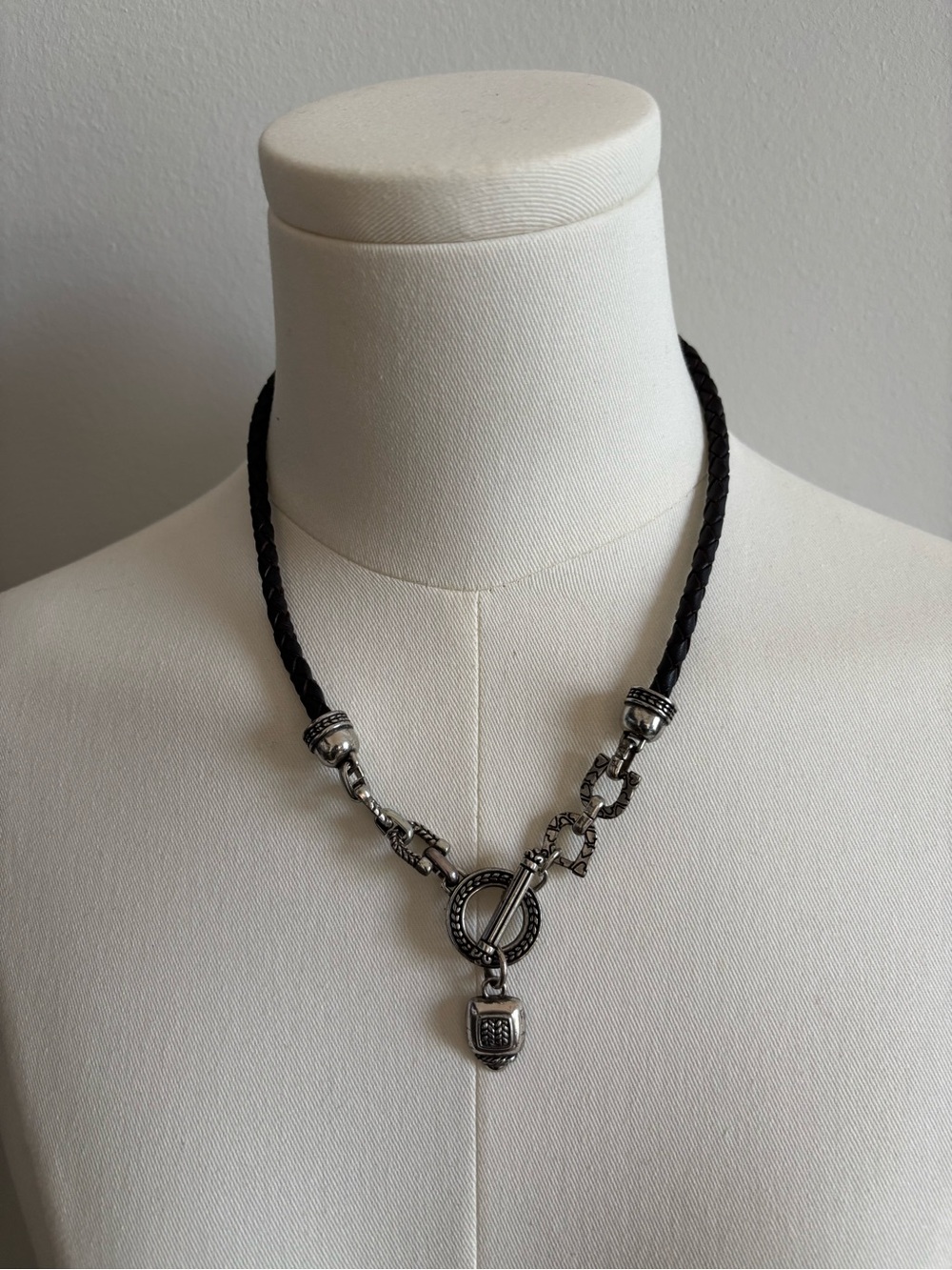 Brighton Brighton Black Leather Necklace with Silver Toggle Pendant